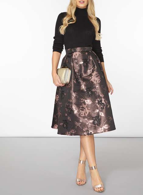 **Luxe Rose Gold Floral Skirt